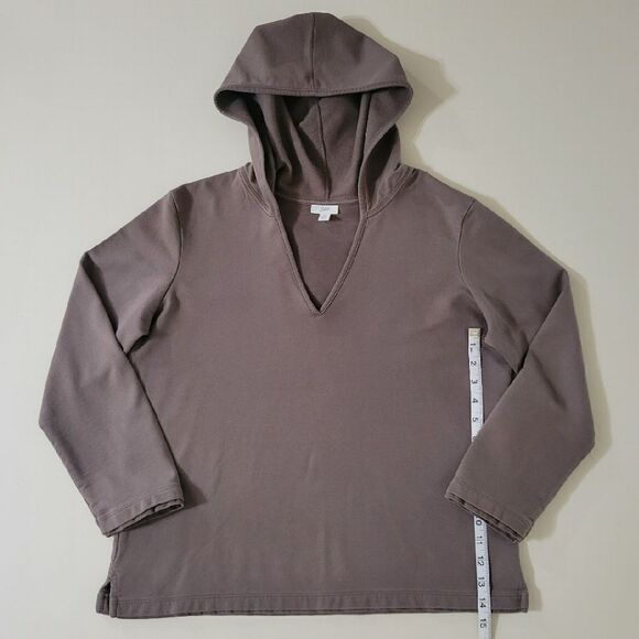J.Jill Brown V-neck Long Sleeve Hooded Pullover Top - Picture 5 of 12